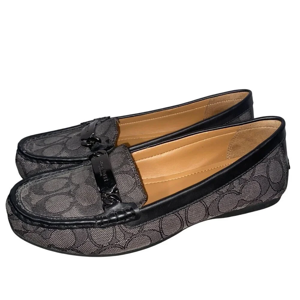 Coach Black and Gray Signature Canvas Loafers